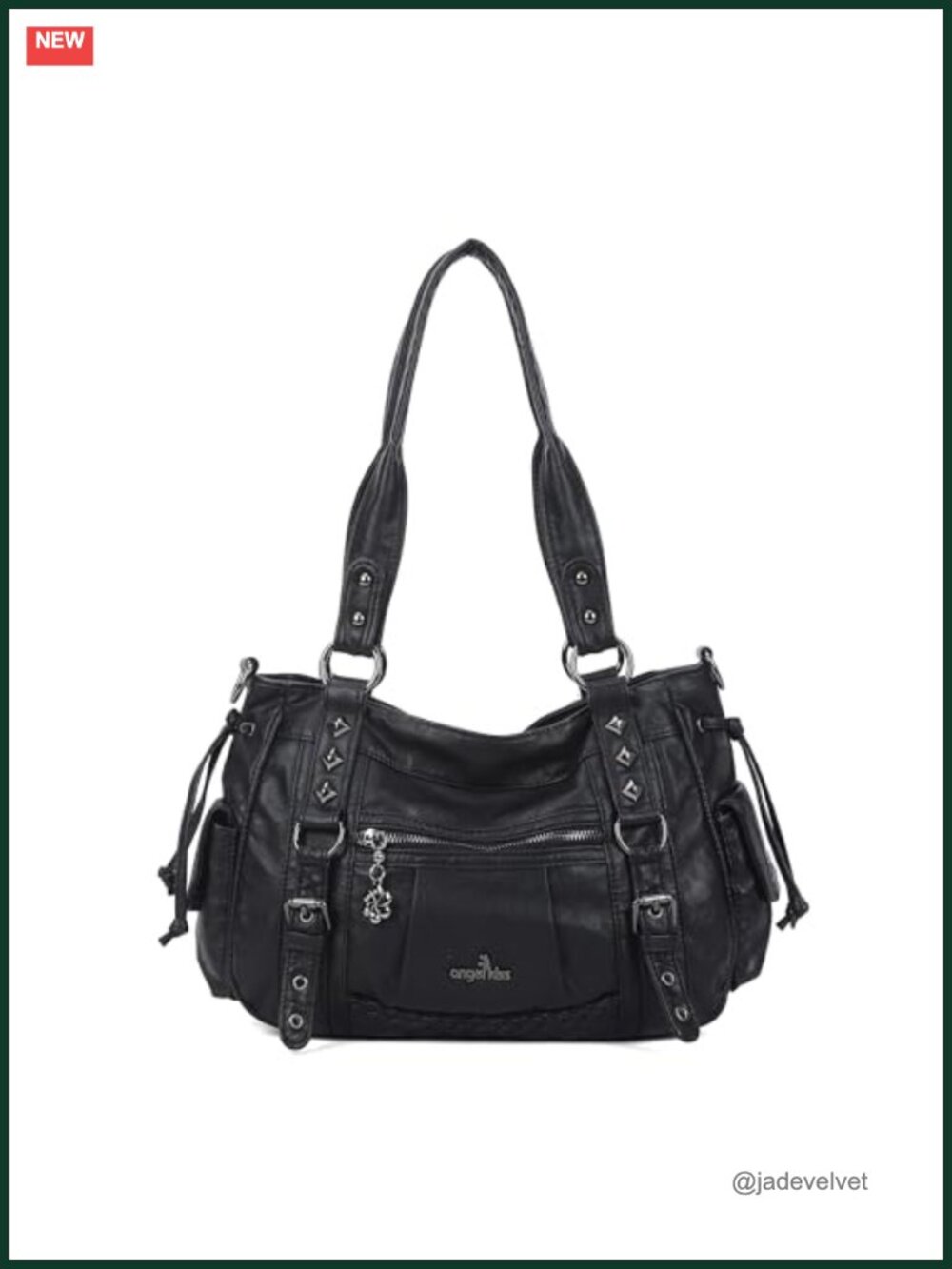 Vegan Leather Hobo Handbag Multi Pocket Satchel Tote Fits 13" Laptop